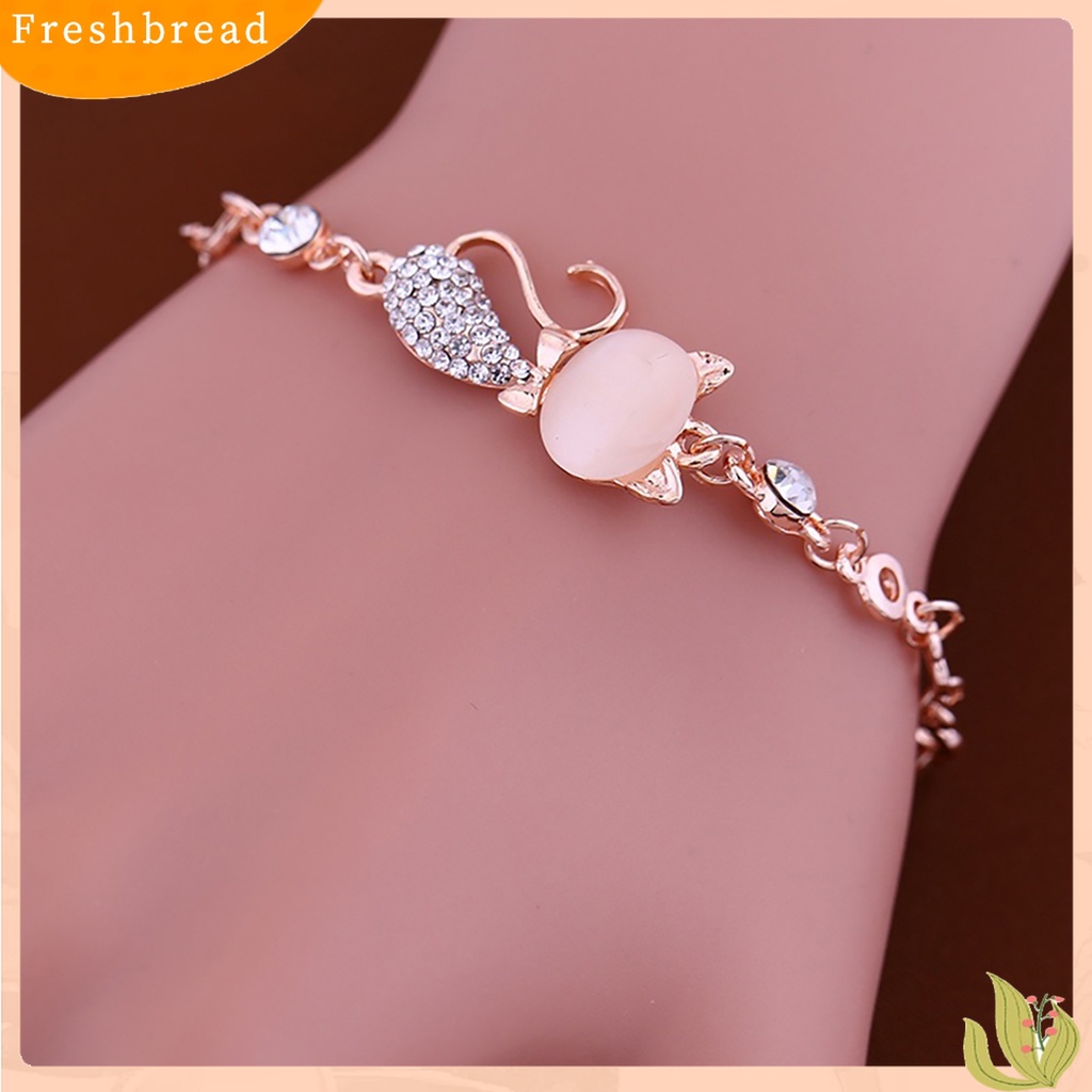 【Fresh】❀Lovely Cat Pendant Women Ladies Opal Rhinestone Bangle Bracelet Chain Jewelry