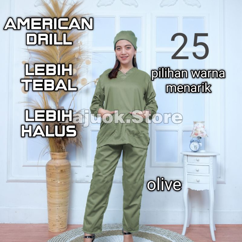 baju ok lengan panjang/baju jaga lengan pendek/baju scrub dokter/baju om lengan pendek american drill perawat rumah sakit baju ok joger laboratorium seragam dokter