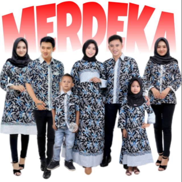 Batik Couple Keluarga Sania Ruffle Ori Ndoro Jowi Dnt Motif Blarak Biru