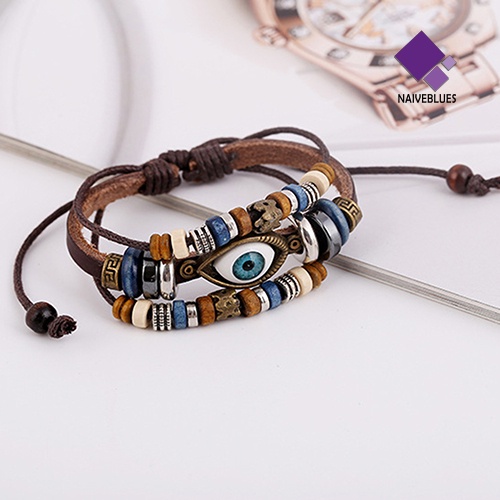 Naiveblue &gt; Gelang Tangan Handmade Adjustable Aksen Mata Turki Imitasi Untuk Unisex / Pria / Wanita