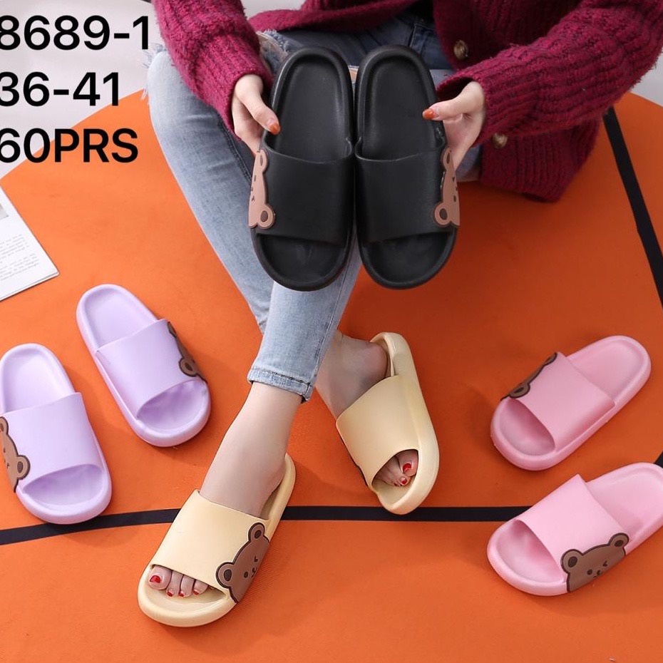 Sandal Slop SP10 Sandal slip on Motif Bear Brown tebal Empuk Lucu sandal wanita / Sandal Selop Jelly OUTDOOR BERUANG /Sandal  Import 876 - 3