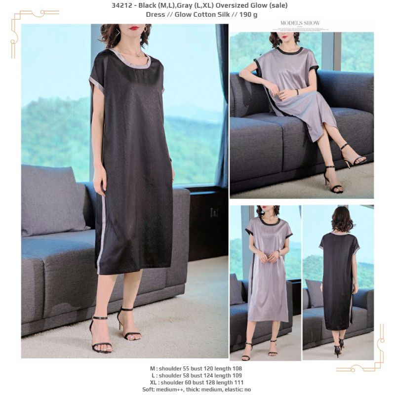 Dress midi polos jumbo hitam abu abu lengan pendek list pinggir