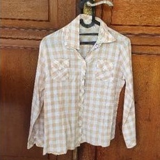 Atasan Wanita Kemeja Kotak Coklat Muda