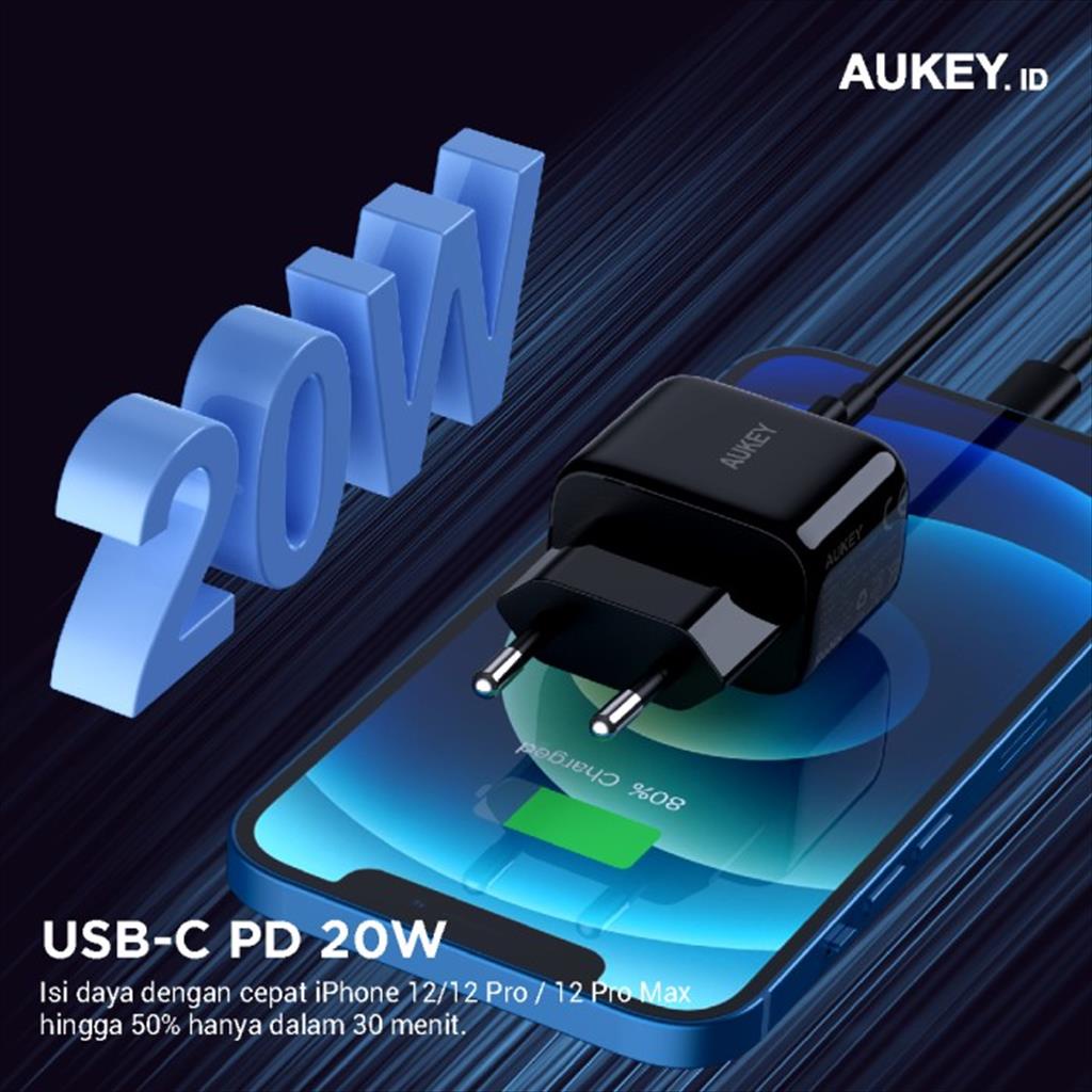 Aukey PA B1S Charger Omnia Mini Series USB C-PD 20W Ori Garansi Resmi