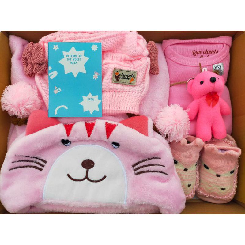 Hampers Bayi Newborn Baby Gift Set Selimut Kado Kelahiran Bayi Laki-laki Perempuan-Blanket Pink