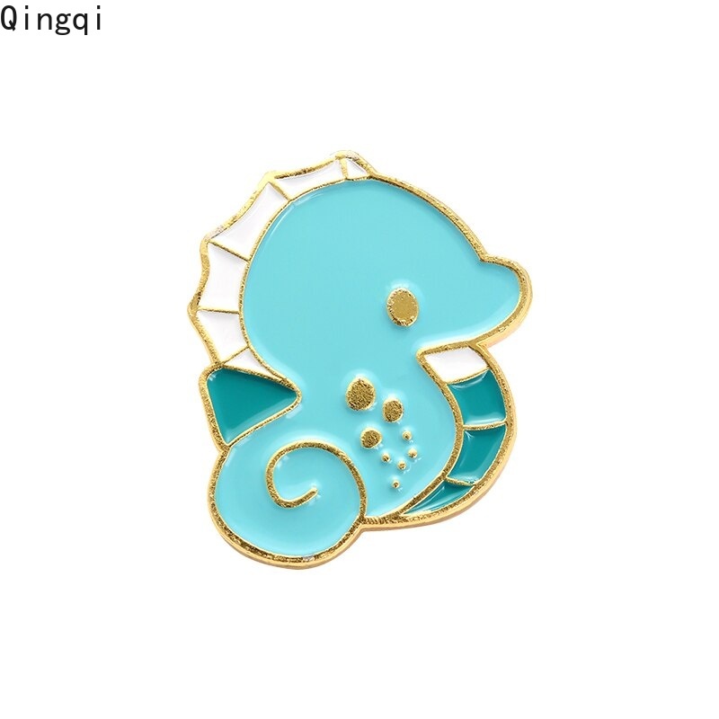 Bros Pin Enamel Bentuk Kartun Hewan Laut Kuda Nil Gurita Whale Turtle Untuk Hadiah Anak