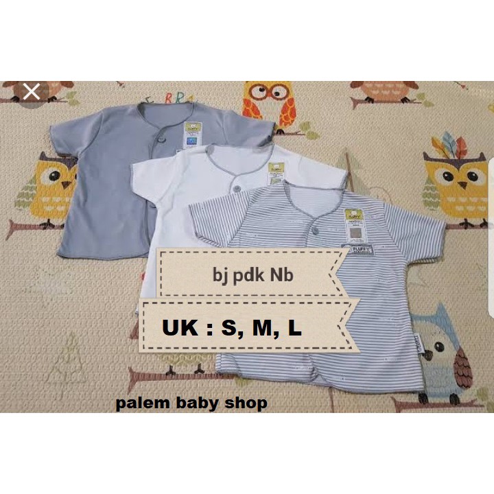 fluffy baju bayi kancing depan abu (isi 3pcs) nb/s/m/l-pendek
