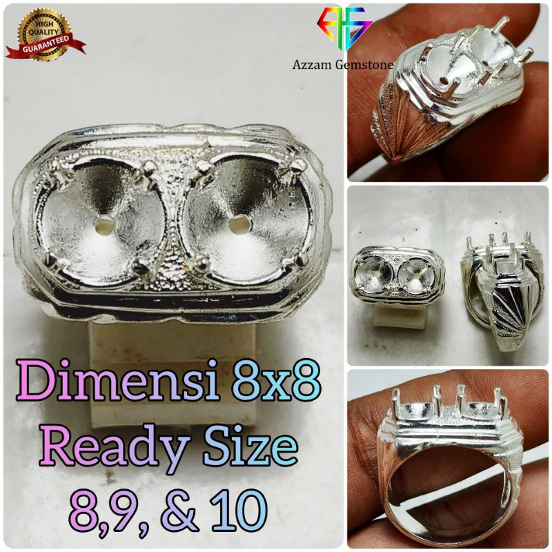 Cincin Ring Emban 2 Mata Batu Permata Alpaka Super no Stainless Titanium Monel Coin