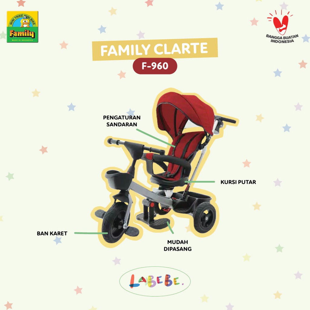 Sepeda Anak Roda Tiga Tricycle F960 Family Supreme Clarte F 960