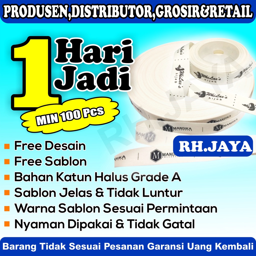 

1,3cm label import label katun label baju label hijab label masker FREE DESAIN