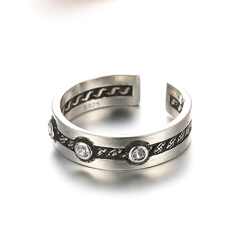 cincin perak 925 asli untuk wanita/Cincin yang Dapat Disesuaikan Kepribadian Hati Sutra Retro Perhiasan