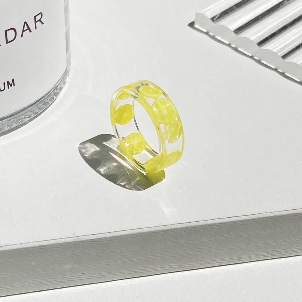 Hu Hu Hu Hu Hu Alat Bantu Pasang Kacamata♡ 7pcs Cincin Resin Bentuk Lemon Warna-Warni Untuk Hadiah