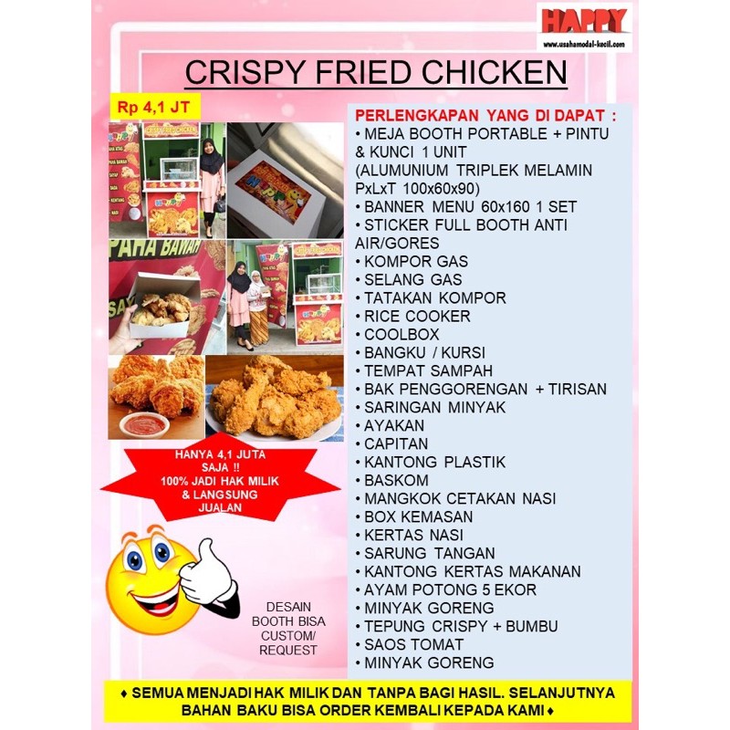 PAKET USAHA FRANCHISE CRISPY FRIED CHICKEN GARING AYAM ENAK GEROBAKBOOTH PORTABLE KEMITRAAN