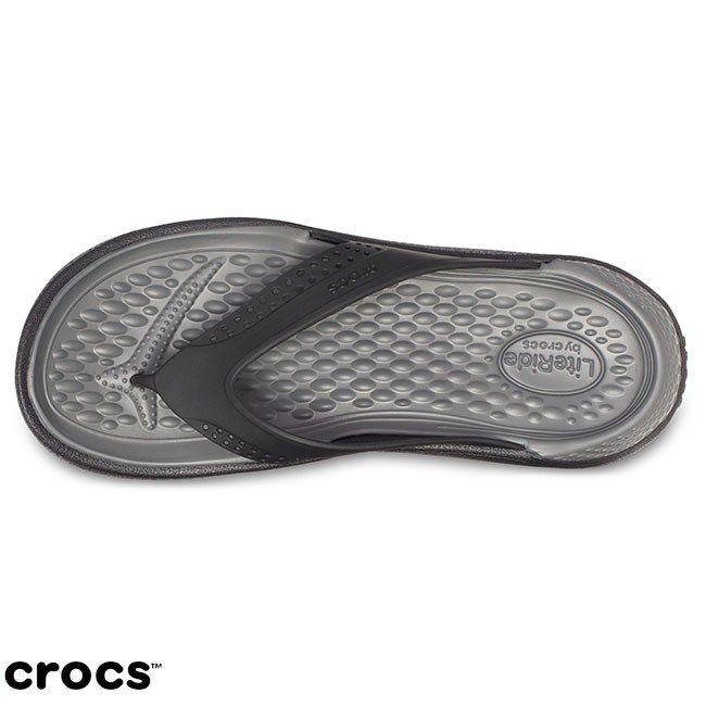 Crocs Literide Jepit / Sandal Unisex / Sandal Pria / Sandal Wanita - Grey Black 205182-0DD