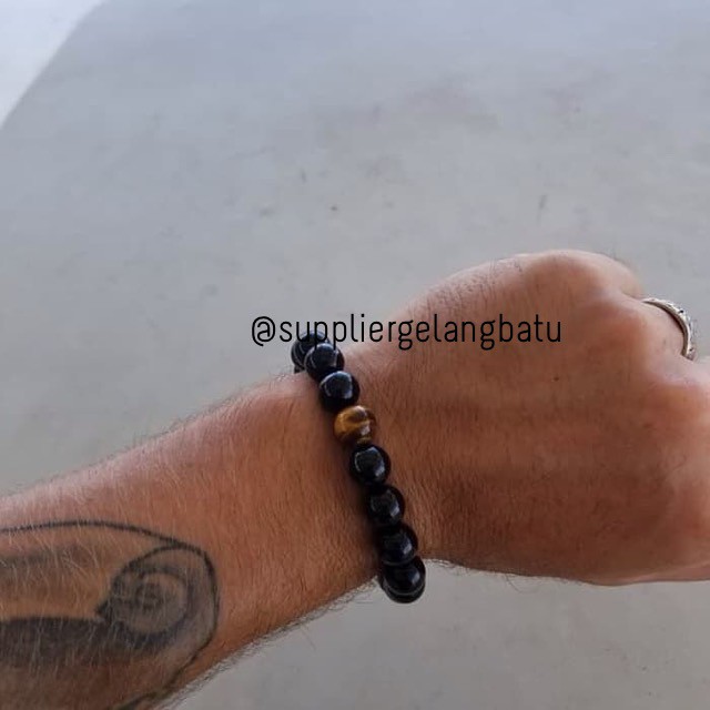 gelang batu onyx tiger eye glossy peredaran darah 6 - 14mm ready stok aksesoris variasi pria wanita