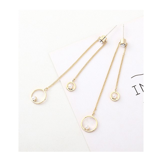 LRC Anting Tusuk Fashion Gold Plated Gold Tassel Small Circle Pearl S925 Silver Needle Earrings Y628