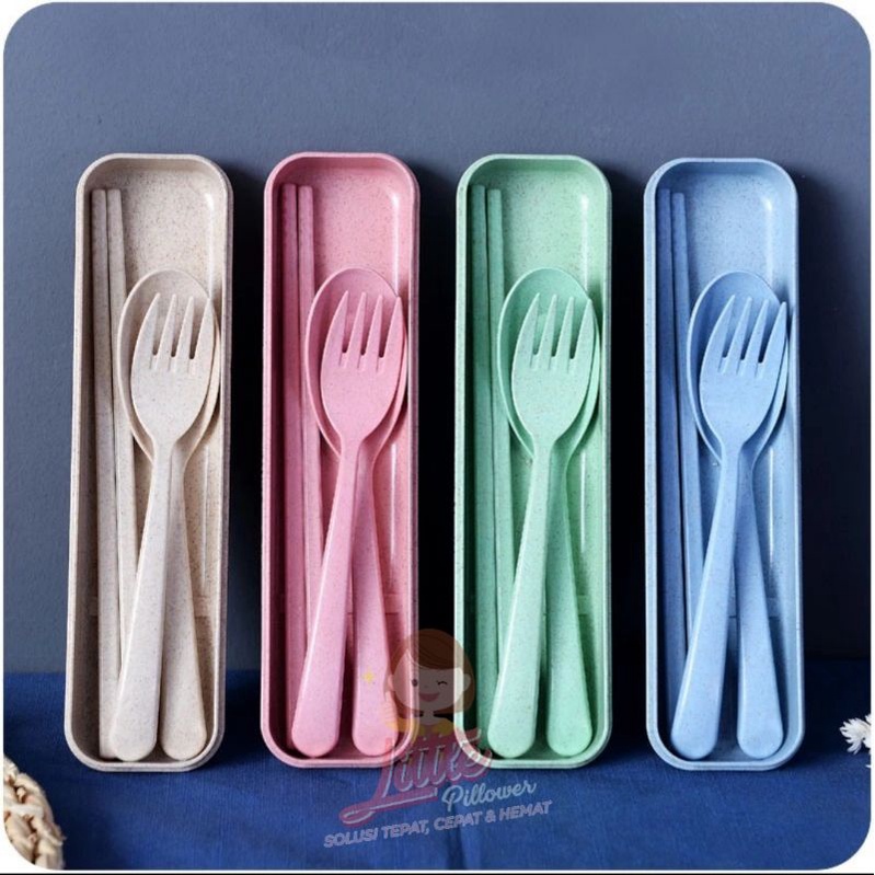 CUTLERY sendok garpu sumpit set portable jerami Murah - set alat makan lengkap praktis