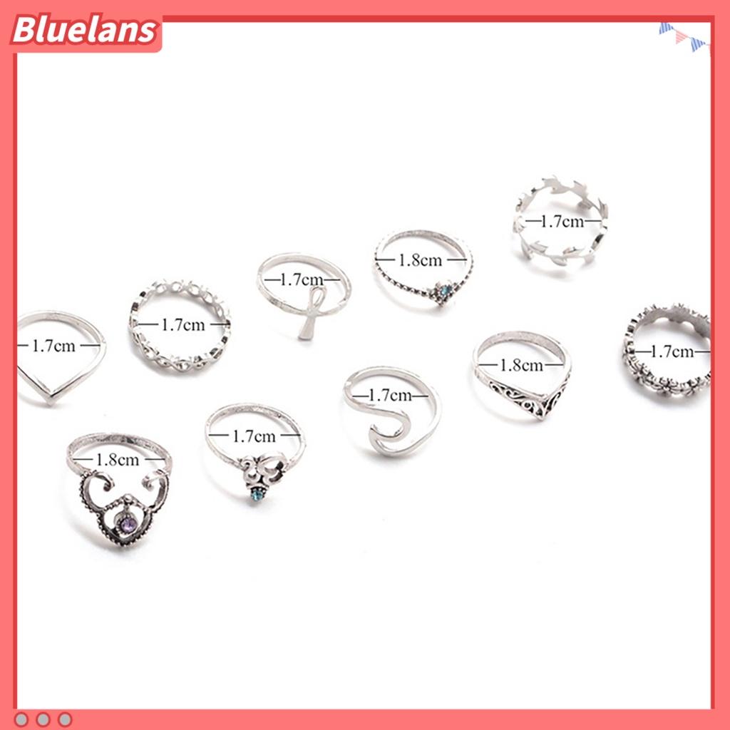 Bluelans 10pcs Knuckle Ring Vintage Flower Shape Women V Shape Knuckle Band