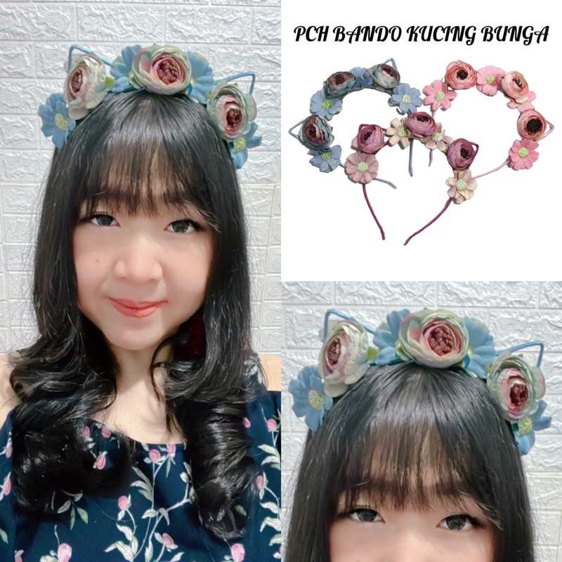 BANDO KUCING BUNGA VINTAGE / BANDO NEKOMIMI BUNGA / CAT EAR FLORAL HEADBAND