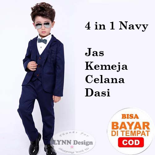 1- 13 tahun Setelan tuxedo jas anak pesta 4 in 1 Navy