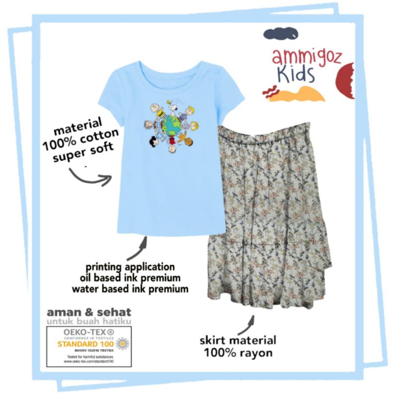 Ammigoz kids Girls Snoopy T-shirt and Skirt Set / Setelan Anak Perempuan Tshirt dan Rok Snoopy (4-14Y)-4