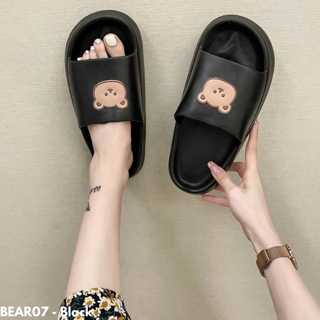 SANDAL RUMAH WANITA PRIA UNISEX COUPLE BERUANG BROWN NYAMAN KARET ANTI LICIN TOILET BEAR07