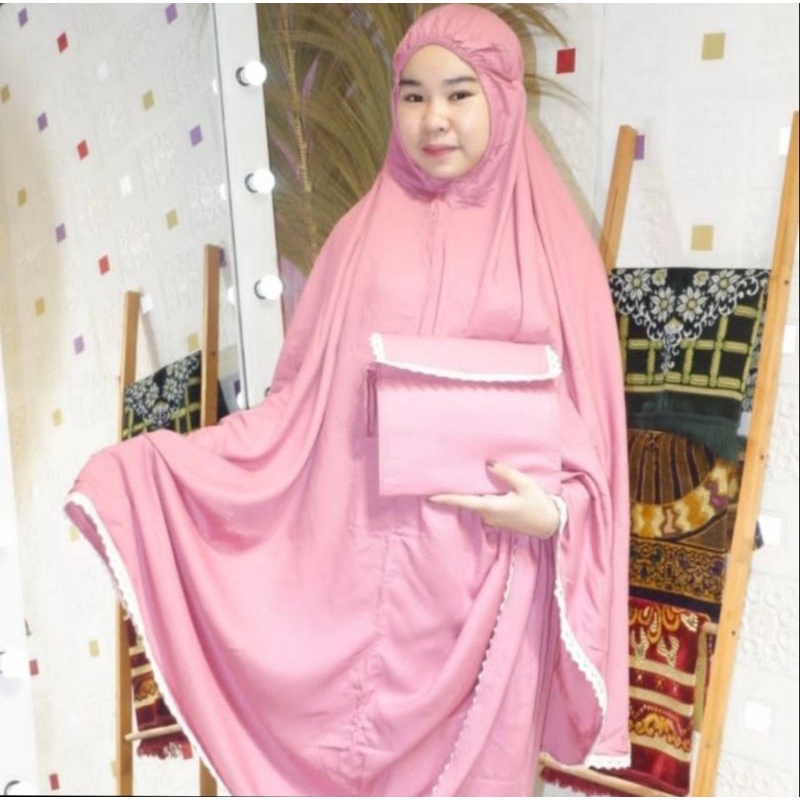 mukena rayo renda polos bahan halus berkualitas bagus lembut dan adem