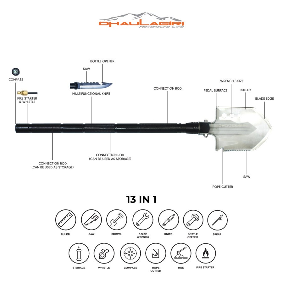 Sekop Multifungsi 13 in 1 Dhaulagiri MFS 900 - Sekop Multifungsi Dhaulagiri 900