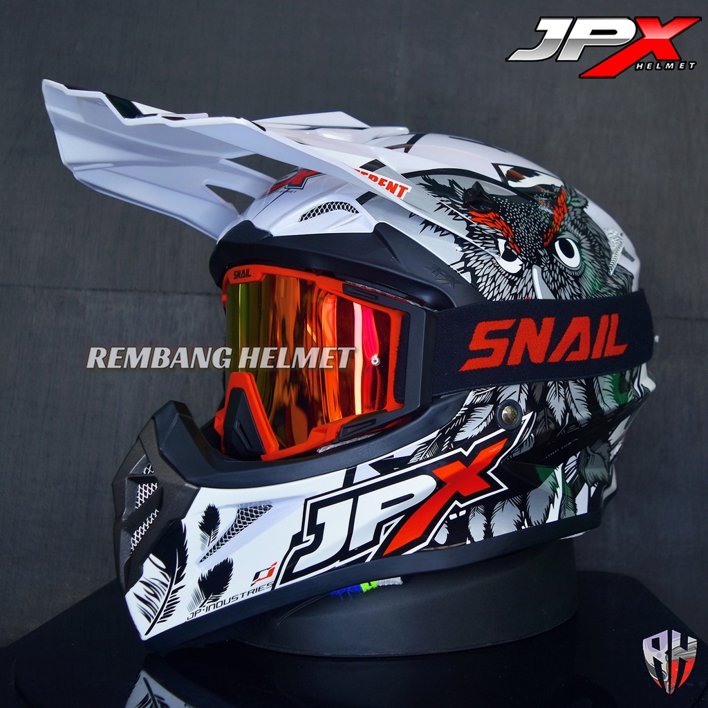 HELM JPX CROSS_FOX1 X13 - PEARL WHITE GLOSS PAKET GANTENG GOOGLE SNAIL HELM JPX KLX ORIGINAL HELMET MOTO TRAIL SUPERMOTO HELM FULL FACE MOTO CROSS TERBAIK TERMURAH-MX40 MATT RED/RED