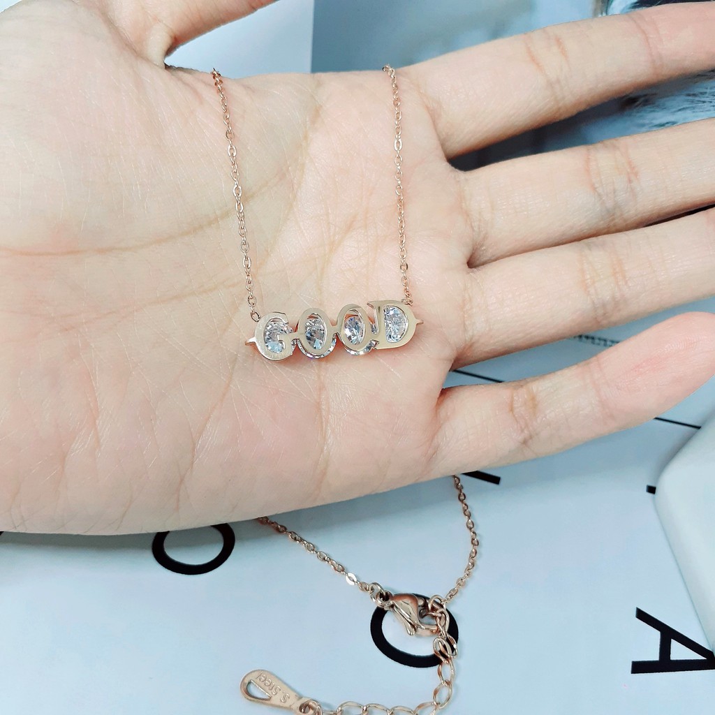 Kalung Fashion Korea Titanium Liontin GOOD Rosegold - BN401