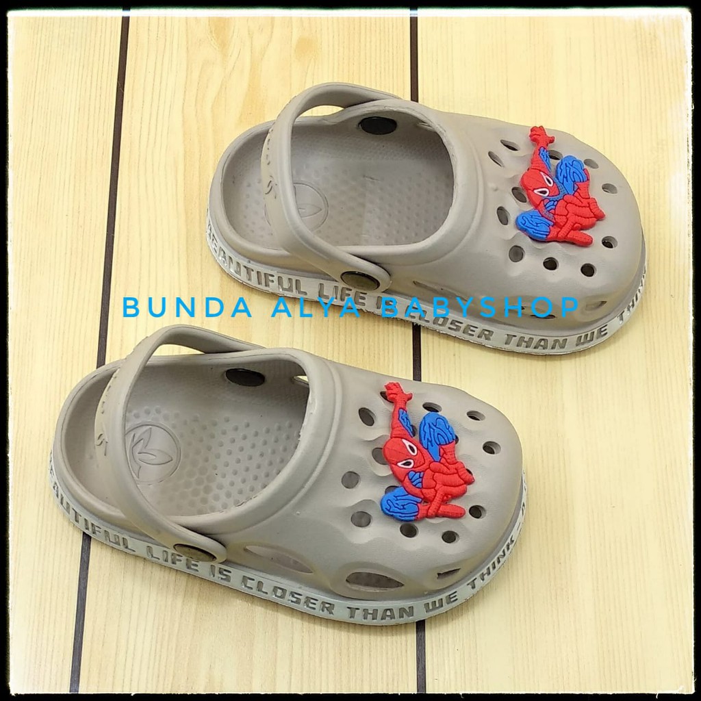 Sendal Anak Laki Laki Spider Usia 1 2 3 4 5 Tahun KREM Motif Kartun - Sepatu Sandal Anak Cowok Karet Anti Licin Size 18 - 29