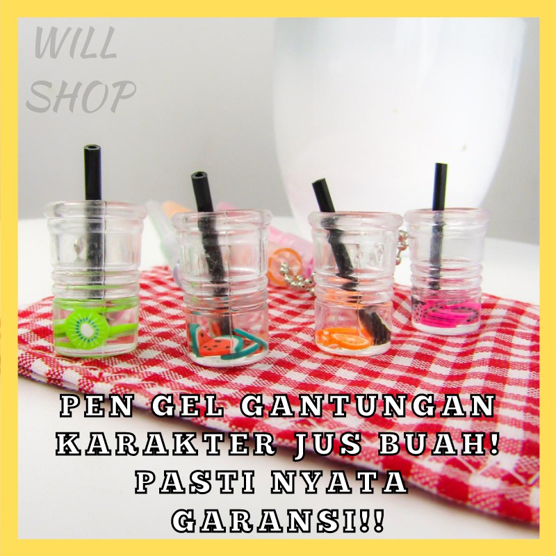 

1 LUSIN 12 PULPEN GEL KARAKTER GANTUNGAN JUS BUAH FRUIT JUICE BOBA BUBBLE TEA BOLPEN UNIK READY COD