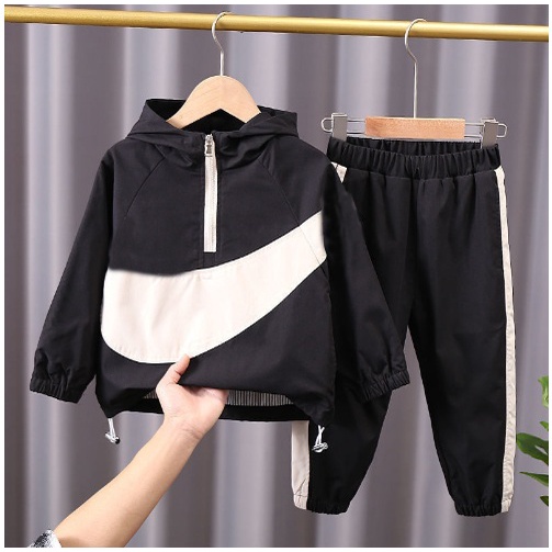 Baju Setelan Anak Cowok Lengan Panjang CELANA JOGER Impor PREMIUM QUALITY- MARON HITAM CREAM