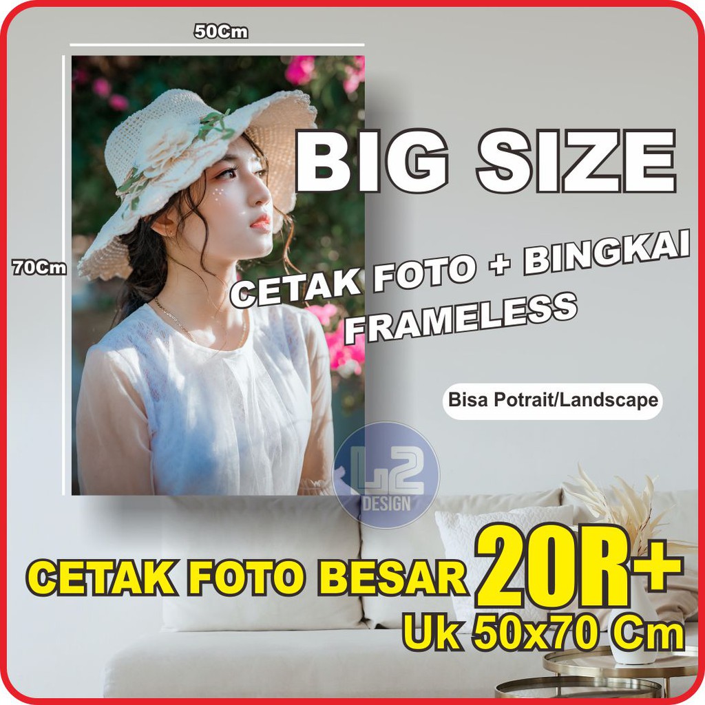 Cetak foto besar 20R Plus (50X70) sdh dibingkai kayu