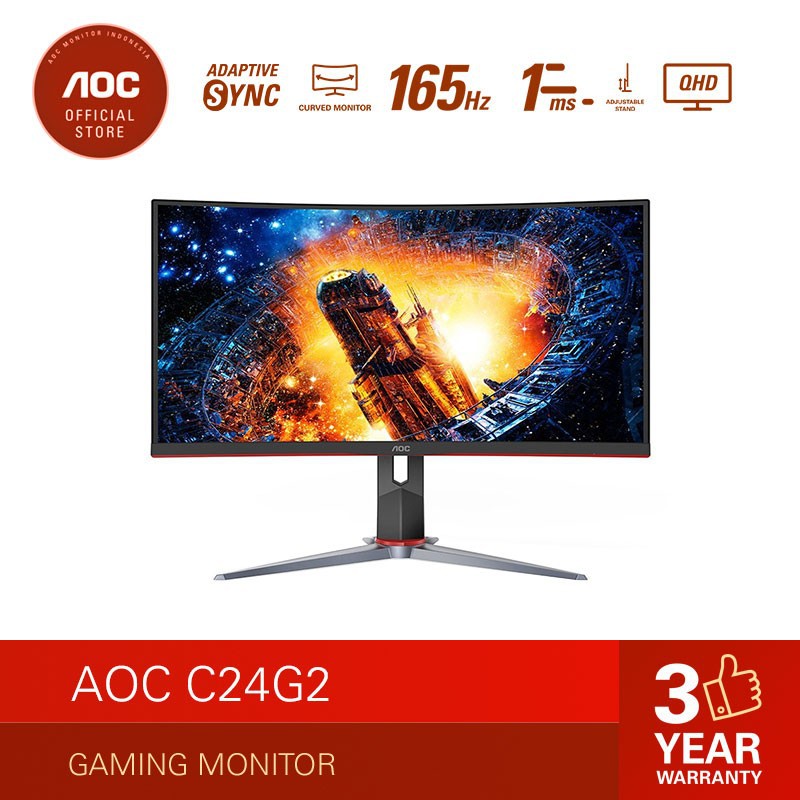 AOC C24G2 Adaptive Sync Curved Gaming Monitor 165hz/1ms/HDR/VA/23.6"
