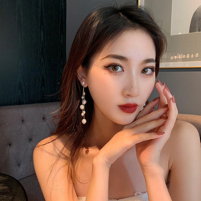 Berlian Berkilau Anting Mutiara Berpohon Elegan lady Korea