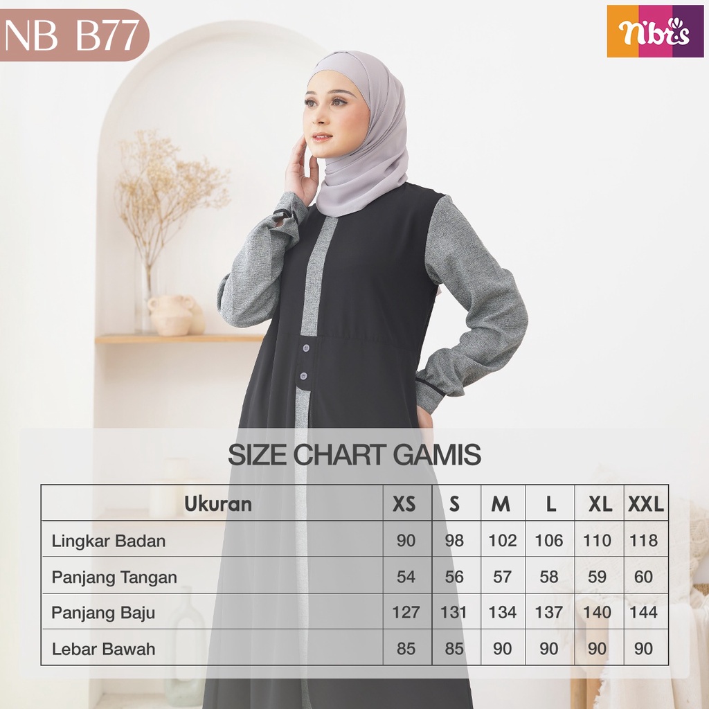 Nibras Gamis Polos NB B77 Bahan Celio mix Khosibo Simple Kekinian by NBRS