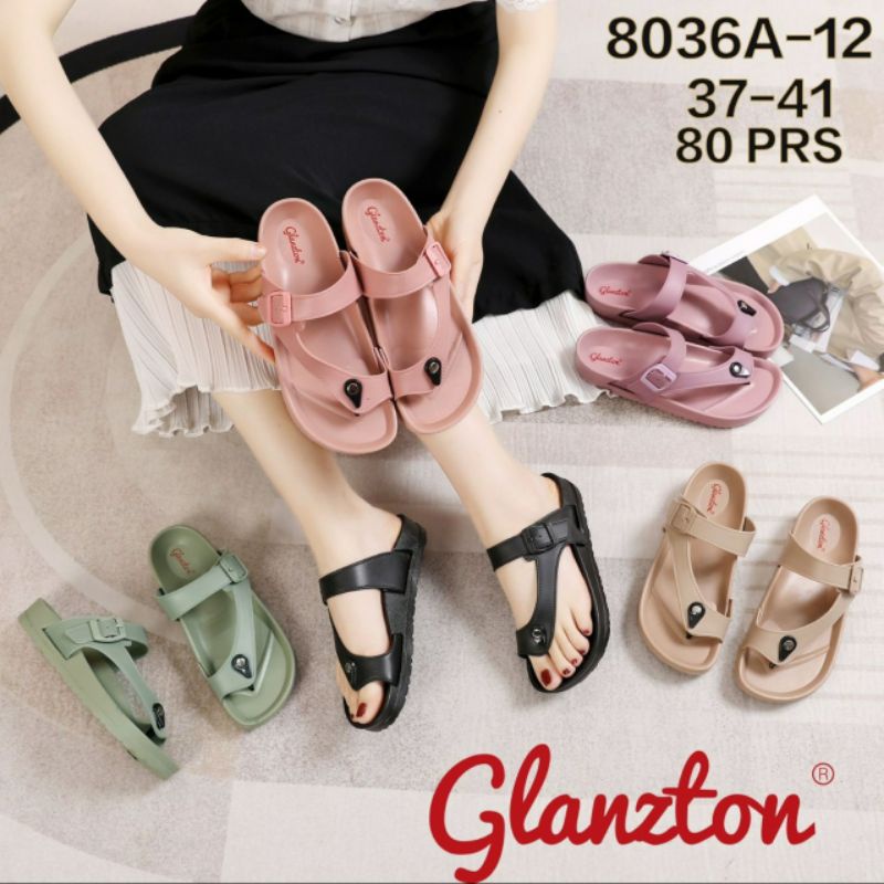 8036A-12 Sandal Wanita Glanzton Jepit Jempol Birken Gesper Karet Jelly Impor Sendal Cewek Japit Basi