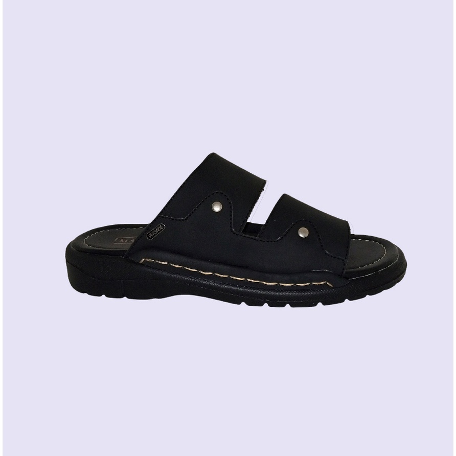 Sandal Pria Kulit Asli Full Black - ORIGINAL Sendal Selop Sol Hak Tebal