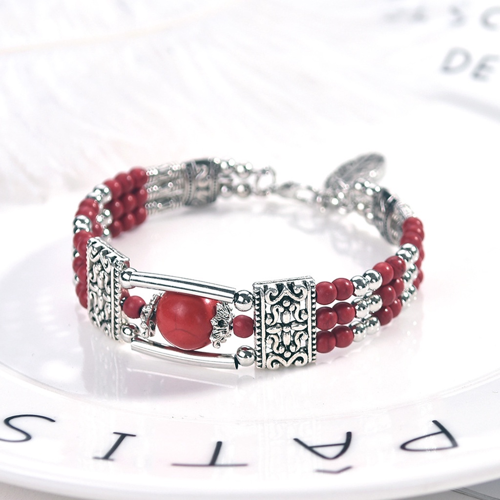 Hu Hu Hu Hu Hu Alat Bantu Pasang Kacamata♡ Gelang Tiga Lapis Aksen Turquoise Imitasi Gaya Etnik Bohemia Untuk Wanita