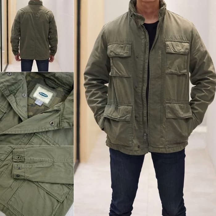 Jaket Parka Old Navy Military Hidden Hood Original Jacket Green