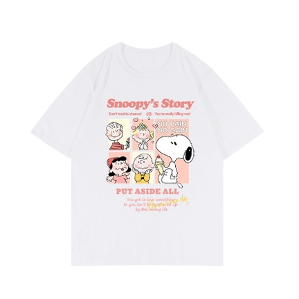 EUNII T-shirt Lengan Pendek Kartun Snoopy Pencetakan Longgar Korean Style/Kaos Atasan Wanita/Baju Kaus Oversize Wanita