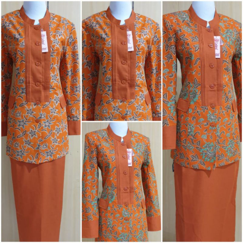 BLEZER ORANGE ROK SPAN/SERAGAM KANTOR/SERAGAM KERJA/GURU/PEGAWAI/STELAN BLEZER ORANGE BATIK ROK SPAN