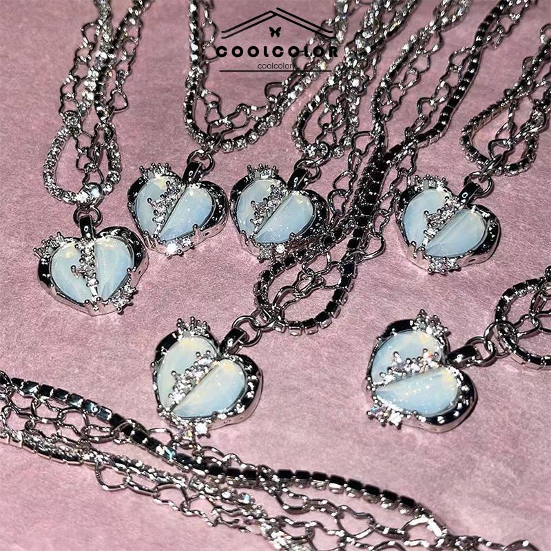 COD❤️Kalung Wanita Split Love Multi-layer Flash Diamond Zircon  Hip Hop Anti Karat Dan Luntur Mewah Hadiah Aksesoris Perhiasan Fashion Import