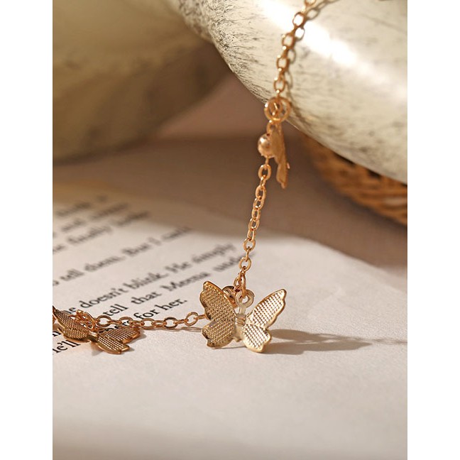 LRC Gelang Kaki Fashion Alloy Hollow Butterfly Pendant Handmade Anklet K97150