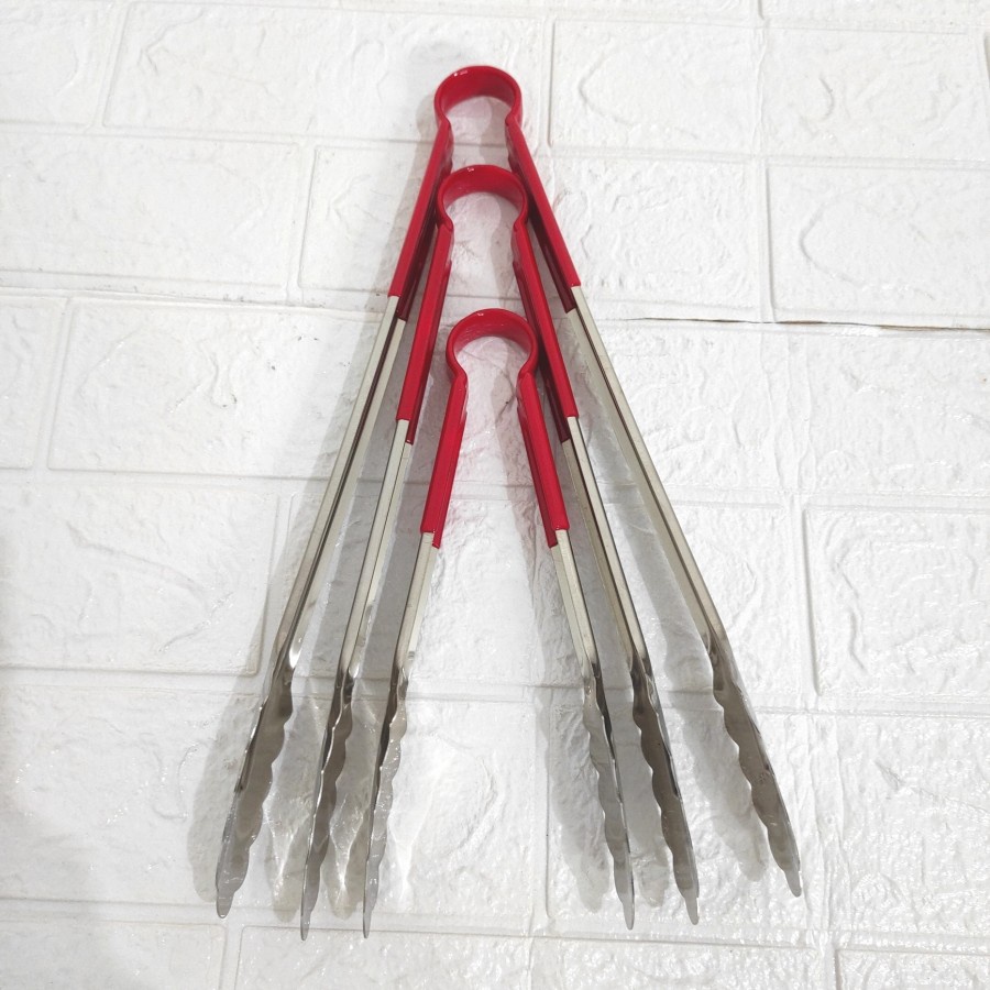 Capitan Makanan Stainless Steel Super Tebal Merah Tongs 9&quot; 12&quot; 14&quot; SML