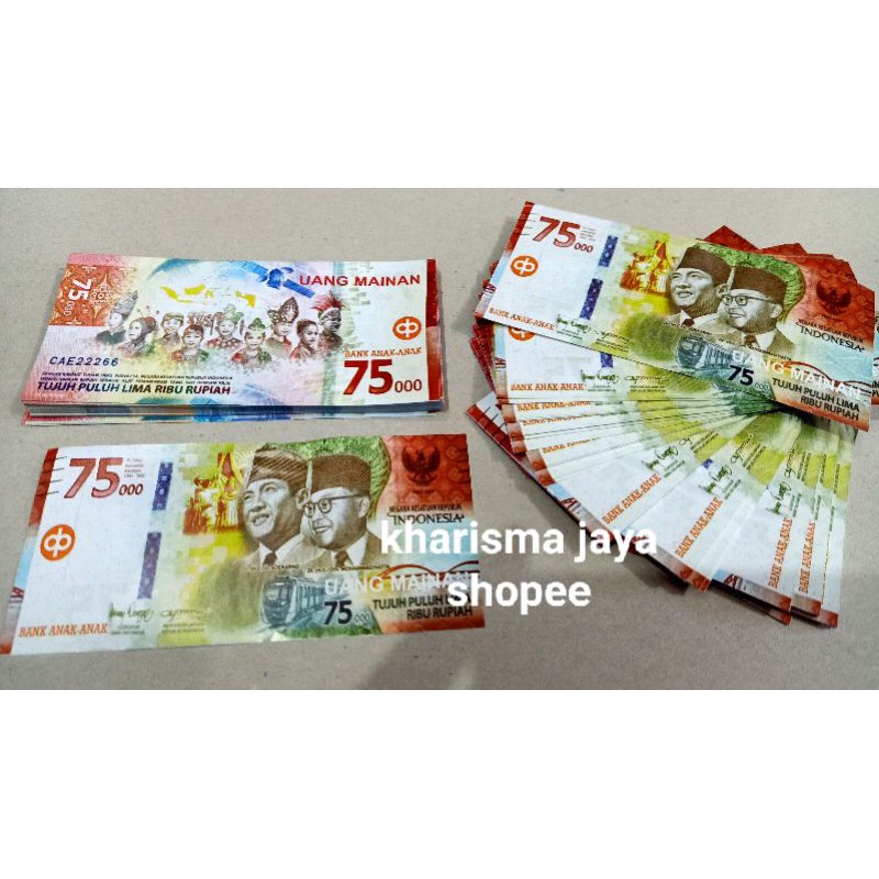 Replika Uang Mainan 75Ribu 98Lembar Tujuh Puluh Lima Ribu