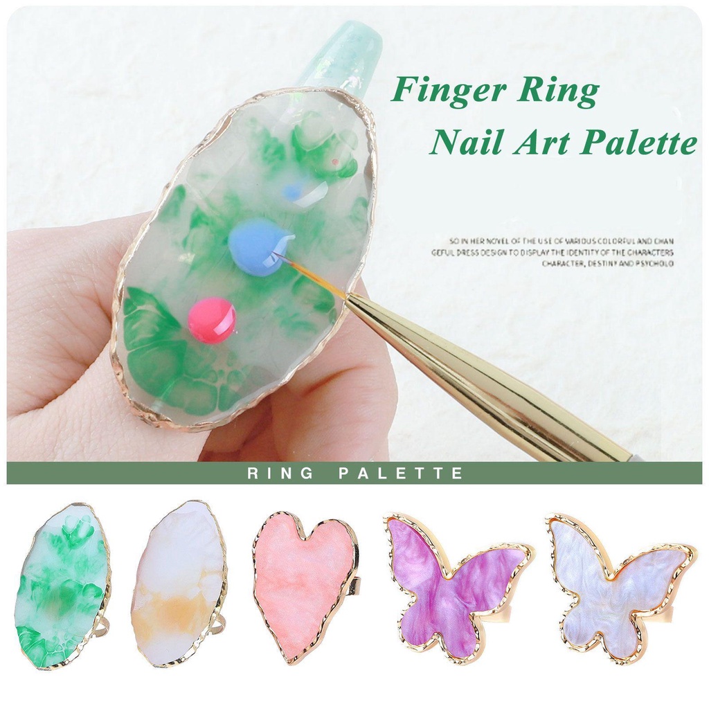 Preva Nail Art Palette Manicure tool Golden Rim Agate Finger Ring Foundation Mixing Painting Palette Nail Art Piring Tips