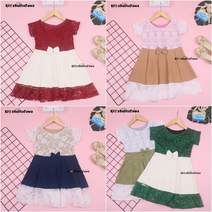 Dress Brukat Davina uk 3-4 Tahun / Dres Anak Perempuan Gaun Pesta Balita Baju Import Kids Cewek Girl