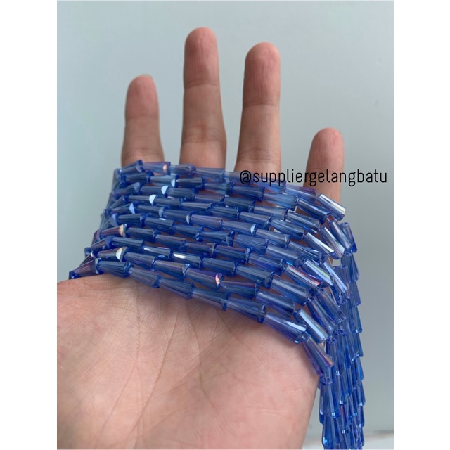 kristal terompet 12 x 8mm BLUE ELECTRIC biru elektrik PAGODA crystal bahan kalung gelang anting strap mask kerajinan tangan craft citayam fashion week etink vintage elegan bali manik crystal